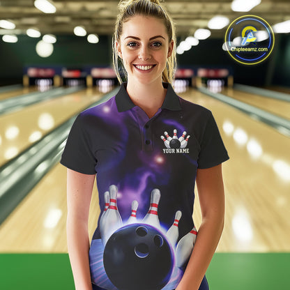 Custom Galaxy Bowling Polo Shirts For Women, Cosmic Bowling Team Jerseys IPHW9503