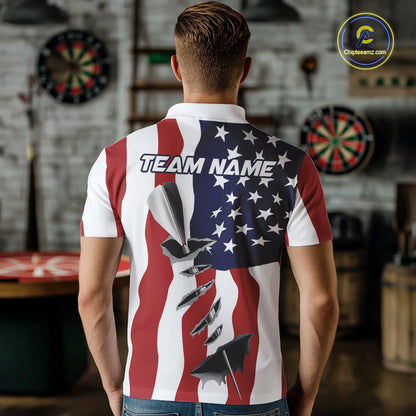 Custom Patriotic US Flag Silver Dart Steel Tip Dart Men Polo Shirt, Dart Team Jerseys IPHW9875