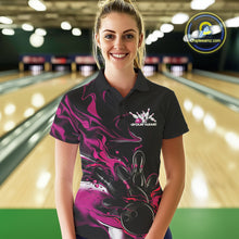 Load image into Gallery viewer, Custom Black And Pink Camo Flame Bowling Team Polo Shirts For Women, Bowling Jerseys IPHW9880