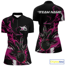 Load image into Gallery viewer, Custom Black And Pink Camo Flame Bowling Team Women Quarter-Zip Shirts, Bowling Jerseys IPHW9880