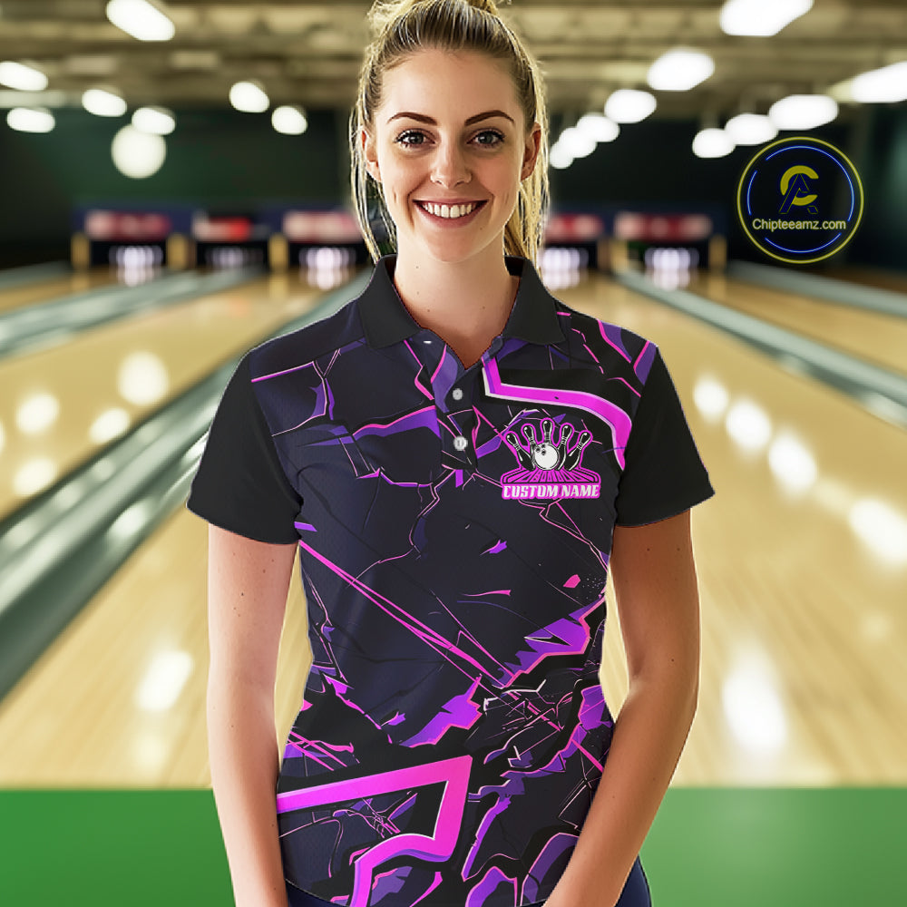Pink And Purple Custom Bowling Team Shirts For Women, Bowling Tournament Outfits IPHW6470