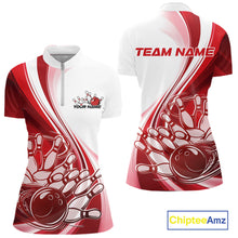 Load image into Gallery viewer, Custom White And Red Classic Retro Style Women Quarter-Zip Bowling Tournament Shirt IPHW11323