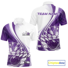 Load image into Gallery viewer, Custom White And Purple Classic Retro Style Men Polo Bowling Tournament Shirt IPHW11325