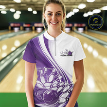 Load image into Gallery viewer, Custom White And Purple Classic Retro Style Women Quarter-Zip Bowling Tournament Shirt IPHW11325