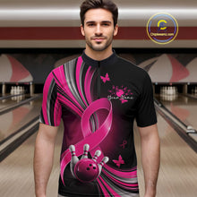 Load image into Gallery viewer, Custom Hope Pink Ribbon Butterfly Bowling Shirt For Men, Breast Cancer Bowling Shirt IPHW11330