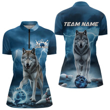 Load image into Gallery viewer, Blue Thunder Lightning Custom Wolf Bowling Womens Quarter-Zip Shirts, Bowling Team Shirt IPHW8424