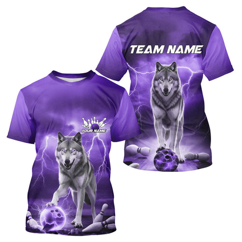 Purple Thunder Lightning Custom Wolf Bowling T-Shirts For Men, Wolf Bowling Team IPHW8426