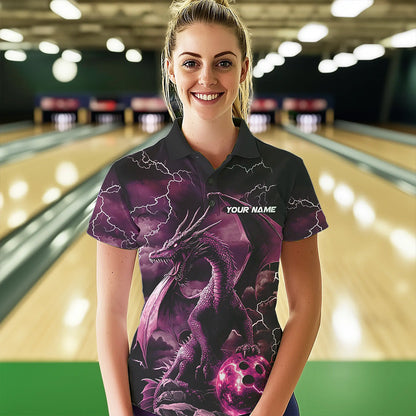 Black And Pink Thunder Lightning Custom Dragon Womens Bowling Team Shirts, Bowling Uniform IPHW8633