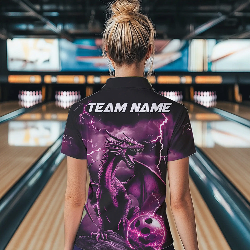 Black And Pink Thunder Lightning Custom Dragon Womens Bowling Team Shirts, Bowling Uniform IPHW8633