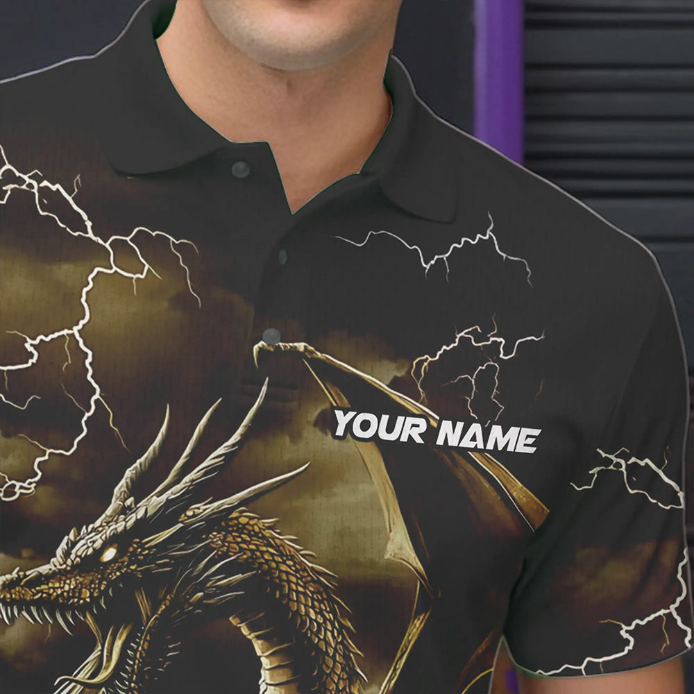 Black And Gold Thunder Lightning Custom Dragon Bowling Team Shirts For Men, Bowling Uniform IPHW8634