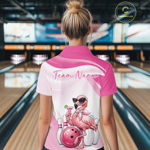 Load image into Gallery viewer, Sassy Classy Flamingo Custom Women Bowling Quarter-Zip Shirt, Ladies Bowling Shirt IPHW11027