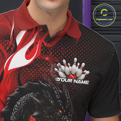 Custom Black And Red Dragon Bowling Jerseys, Dragon Bowling Team Men Polo Shirt IPHW10267