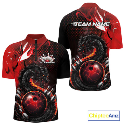 Custom Black And Red Dragon Bowling Jerseys, Dragon Bowling Team Men Quarter-Zip Shirt IPHW10267
