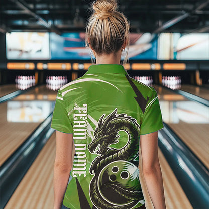 Custom Black And Green Thunder Lightning Dragon Bowling Jerseys Bowling Womens Polo Shirts IPHW8660