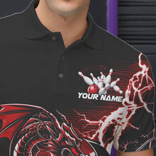 Load image into Gallery viewer, Custom Black And Red Thunder Lightning Dragon Bowling Polo Shirts For Men, Bowlers Outfits IPHW8662