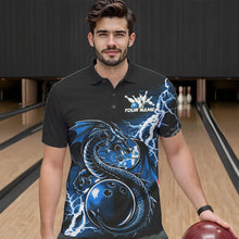 Load image into Gallery viewer, Custom Black And Blue Thunder Lightning Dragon Bowling Polo Shirts For Men, Bowlers Outfits IPHW8663