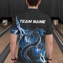Load image into Gallery viewer, Custom Black And Blue Thunder Lightning Dragon Bowling Polo Shirts For Men, Bowlers Outfits IPHW8663