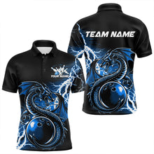 Load image into Gallery viewer, Custom Black And Blue Thunder Lightning Dragon Bowling Polo Shirts For Men, Bowlers Outfits IPHW8663