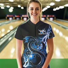 Load image into Gallery viewer, Custom Black And Blue Thunder Lightning Dragon Womens Quarter-Zip Shirts, Bowlers Outfits IPHW8663