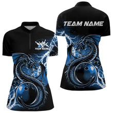Load image into Gallery viewer, Custom Black And Blue Thunder Lightning Dragon Womens Quarter-Zip Shirts, Bowlers Outfits IPHW8663