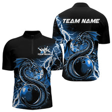 Load image into Gallery viewer, Custom Black And Blue Thunder Lightning Dragon Bowling Quarter-Zip Shirts For Men, Bowlers Outfits IPHW8663