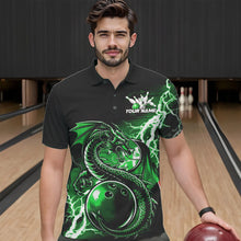 Load image into Gallery viewer, Custom Black And Green Thunder Lightning Dragon Bowling  Polo Shirts For Men, Bowlers Outfits IPHW8665