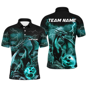 Black And Blue Thunder Lightning Custom Dragon Bowling Team Shirts For Men, Bowling Uniform IPHW7994