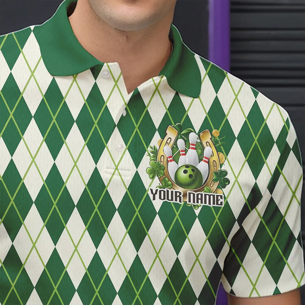Custom St Patricks Day Argyle Bowling Polo Shirts For Men, Saint Paddys Day Team Outfits IPHW8682