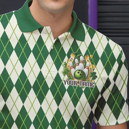 Custom St Patricks Day Argyle Bowling Polo Shirts For Men, Saint Paddys Day Team Outfits IPHW8682