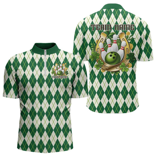 Custom St Patricks Day Argyle Bowling Quarter-Zip Shirts For Men, Saint Paddys Day Team Outfits IPHW8682