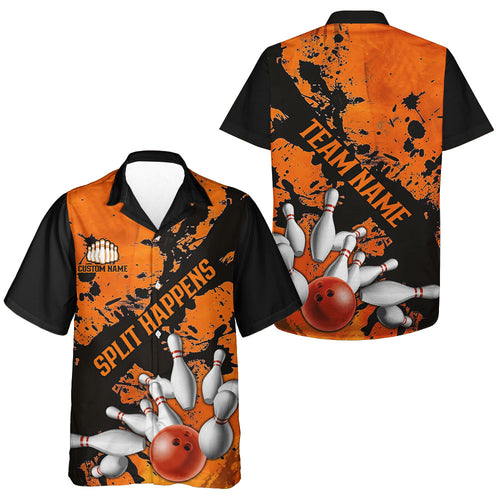 Split Happens Funny Orange Strike Bowling Kid Hawaiian Shirts For Team, Bowling Apparel IPHW6171