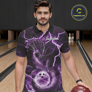 Custom Purple Thunder Lightning Dragon Bowling Polo Shirts For Men, Team Uniform IPHW9758
