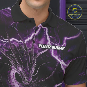 Custom Purple Thunder Lightning Dragon Bowling Polo Shirts For Men, Team Uniform IPHW9758