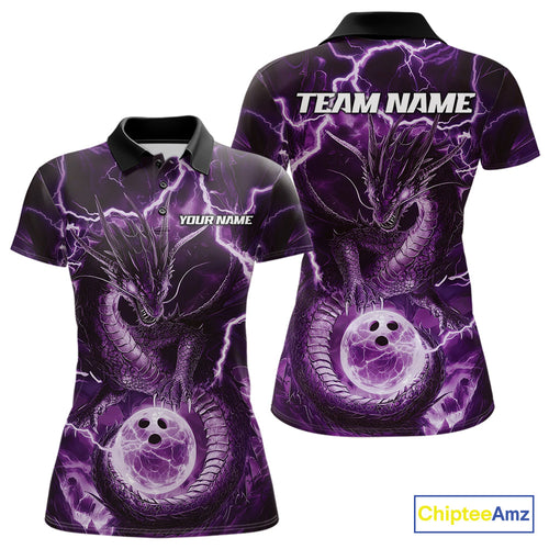 Custom Purple Thunder Lightning Dragon Bowling Polo Shirts For Women, Team Uniform IPHW9758