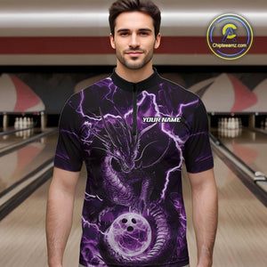 Custom Purple Thunder Lightning Dragon Bowling Quarter-Zip Shirts For Men, Team Uniform IPHW9758