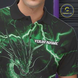Custom Green Thunder Lightning Dragon Bowling Polo Shirts For Men, Team Uniform IPHW9759