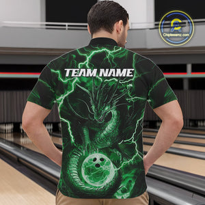 Custom Green Thunder Lightning Dragon Bowling Quarter-Zip Shirts For Men, Team Uniform IPHW9759