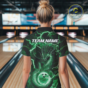 Custom Green Thunder Lightning Dragon Bowling Quarter-Zip Shirts For Women, Team Uniform IPHW9759