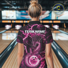 Load image into Gallery viewer, Custom Pink Thunder Lightning Dragon Bowling Quarter-Zip Shirts For Women, Team Uniform IPHW9760