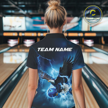 Custom Blue Thunder Lightning Eagle Women Bowling Shirts, Eagle Bowling Team Jerseys IPHW10146