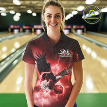 Load image into Gallery viewer, Custom Red Thunder Lightning Eagle Bowling Women Polo Shirts, Eagle Bowling Team Jerseys IPHW10147