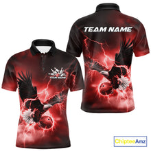 Load image into Gallery viewer, Custom Red Thunder Lightning Eagle Bowling Men Polo Shirts, Eagle Bowling Team Jerseys IPHW10147