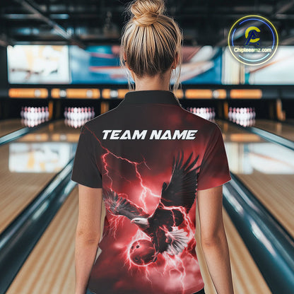 Custom Red Thunder Lightning Eagle Women Bowling Shirts, Eagle Bowling Team Jerseys IPHW10147