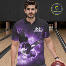 Load image into Gallery viewer, Custom Purple Thunder Lightning Eagle Bowling Men Polo Shirts, Eagle Bowling Team Jerseys IPHW10148