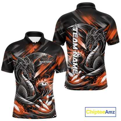 Personalized Black And Orange Dragon Bowling Team Jerseys, Dragon Bowling Polo Shirt IPHW10301