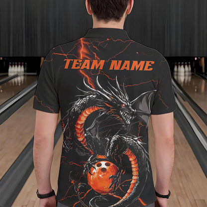 Black And Red Custom Dragon Bowling Polo Shirts For Men, Dragon Bowling League Shirts Outfits IPHW8686