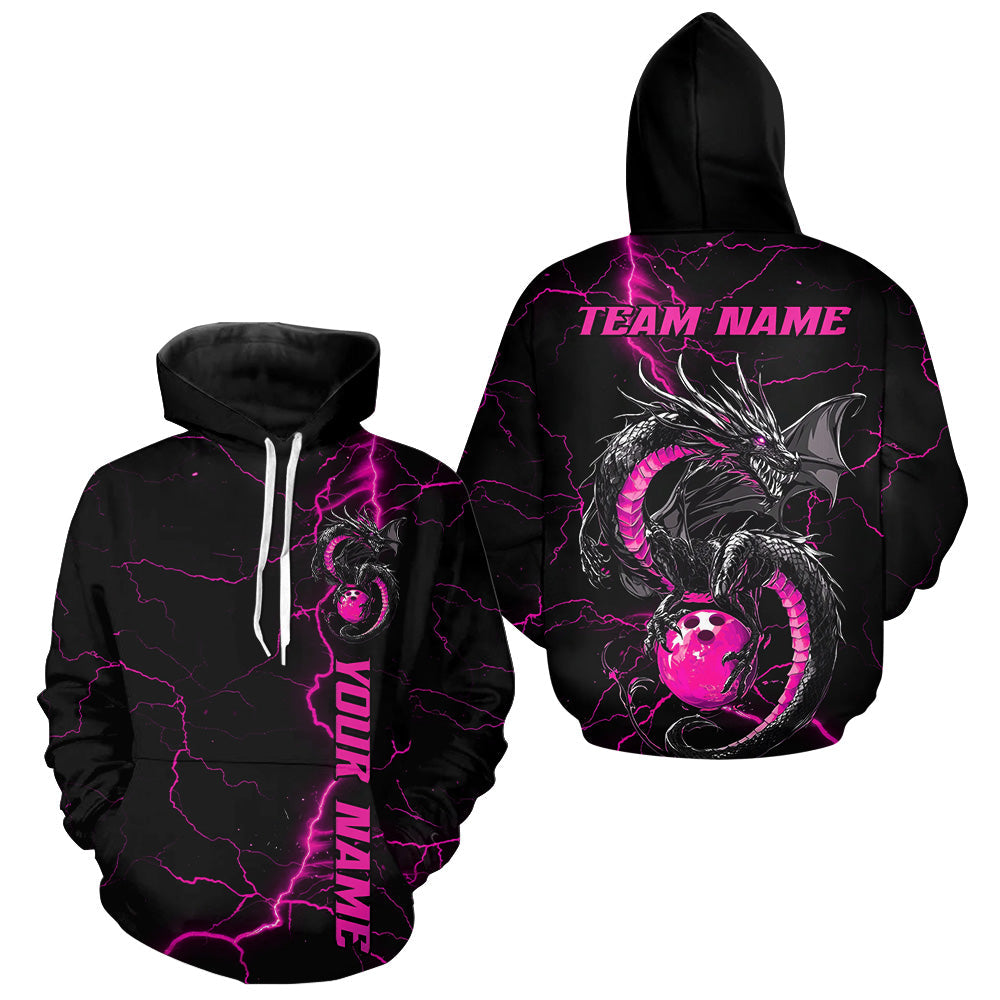 Black And Pink Custom Dragon Bowling Hoodie Shirts For Men And Women, Dragon Bowling League Shirts IPHW8688