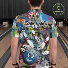 Load image into Gallery viewer, Custom Funny Graffity Bowling Polo Shirts For Men, Bowling Team Shirt IPHW9381