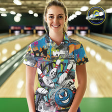 Load image into Gallery viewer, Custom Funny Graffity Bowling Polo Shirts For Women, Bowling Team Shirt IPHW9381