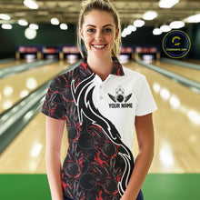 Load image into Gallery viewer, Custom Black And Red Flame Bowling Team Shirts, Bowling League Shirt Women Bowling Jersey IPHW10543